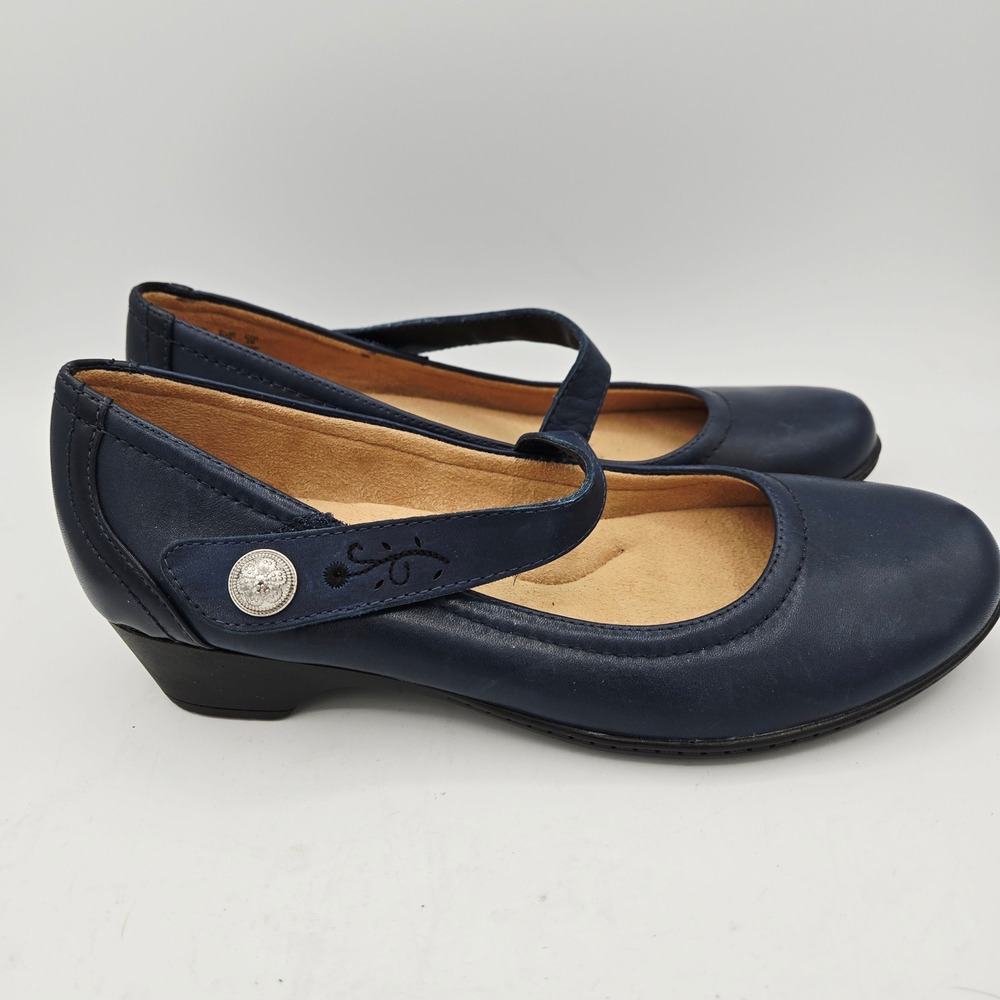 Naturalizer Waverly Mary Jane Flats Navy Blue Leather Comfort Wedge Heel Women 9